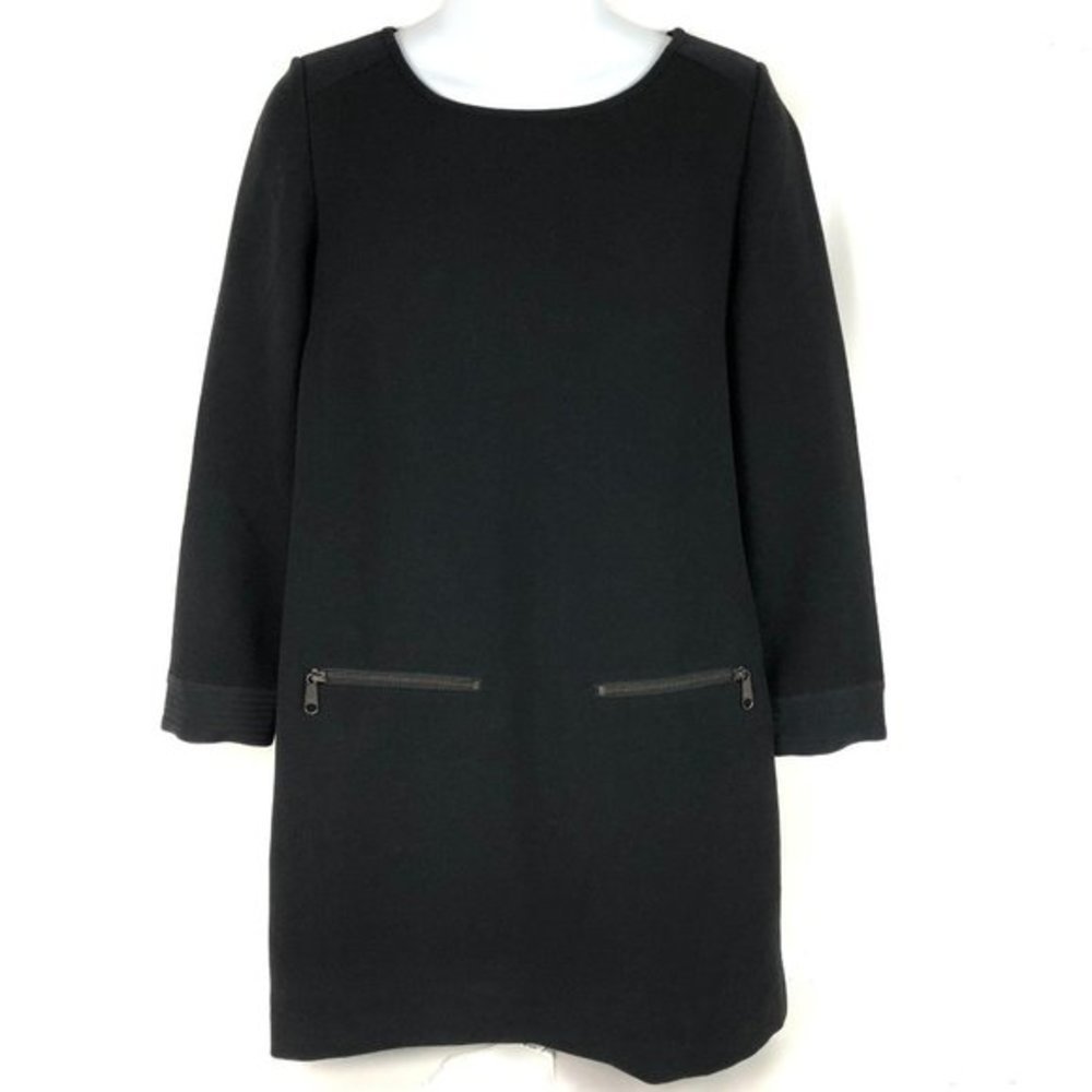 Madewell Zip Pocket Shift Dress Black Long Sleeve